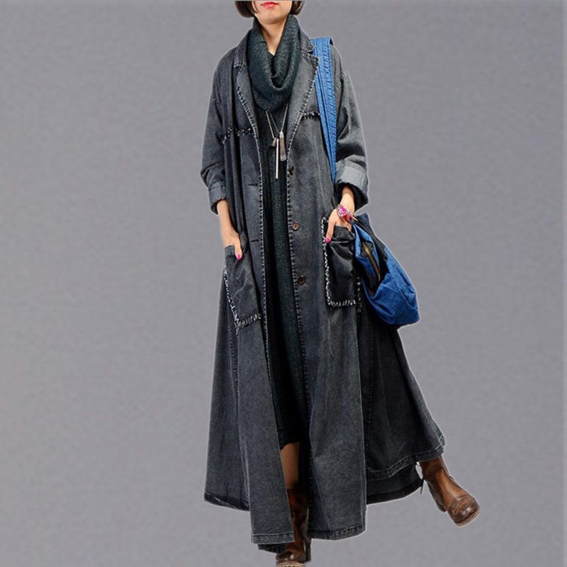 Langer Trenchcoat Aus Unregelmäßigem Jeansstoff