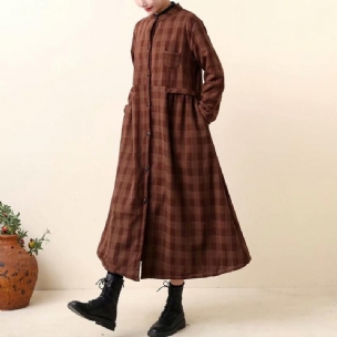 Langes Mantelkleid Aus Dickem Retro-baumwoll-leinen-plaid