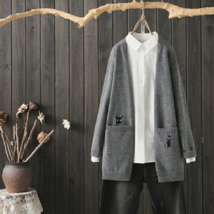 Lockerer Lässiger Cardigan-strickmantel Mit Stickerei