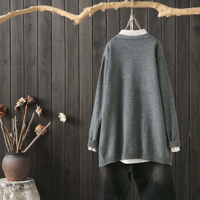 Lockerer Lässiger Cardigan-strickmantel Mit Stickerei