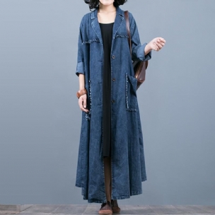 Lockerer Vintage-maxi-denimmantel