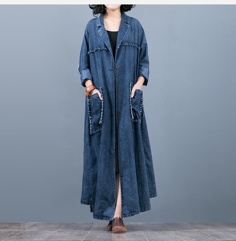 Lockerer Vintage-maxi-denimmantel