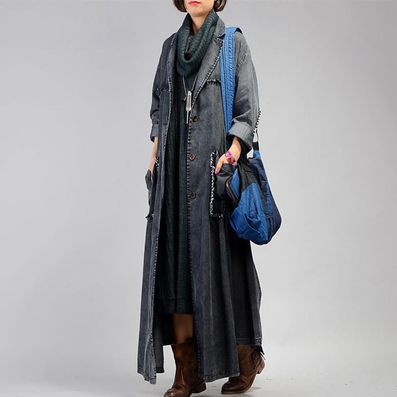 Lockerer Vintage-maxi-denimmantel