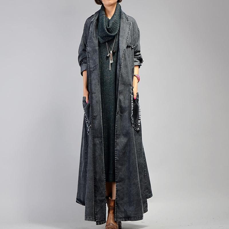 Lockerer Vintage-maxi-denimmantel