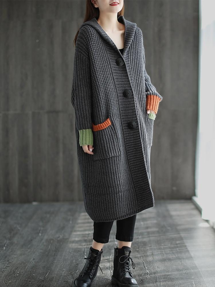 Lose Große Herbst-cardigan-jacke Mit Kapuze