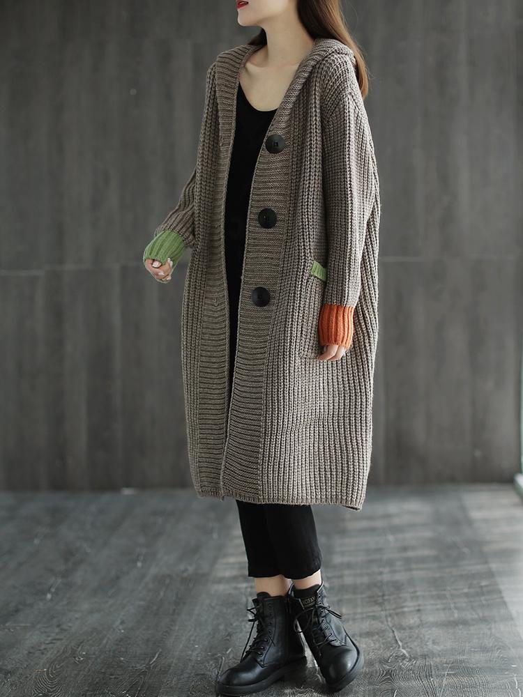 Lose Große Herbst-cardigan-jacke Mit Kapuze