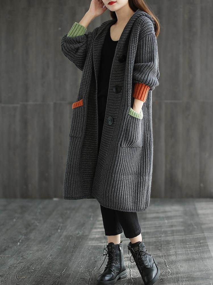 Lose Große Herbst-cardigan-jacke Mit Kapuze