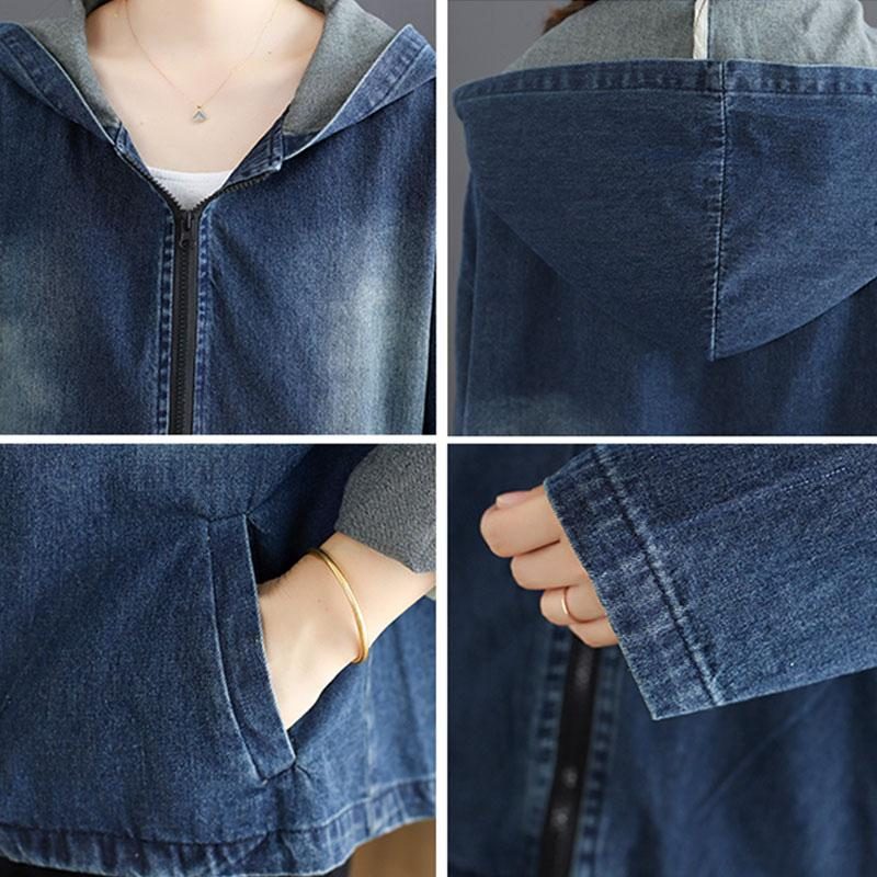 Loser Herbst-kapuzenpullover Baumwoll-denim-kurzmantel