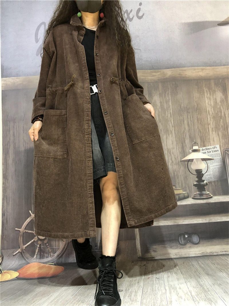 Mittellanger Cord-trenchcoat Für Damen Für Den Winter