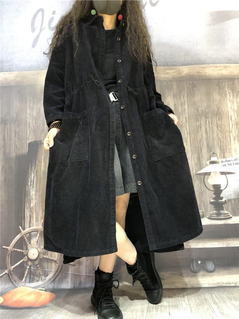 Mittellanger Cord-trenchcoat Für Damen Für Den Winter