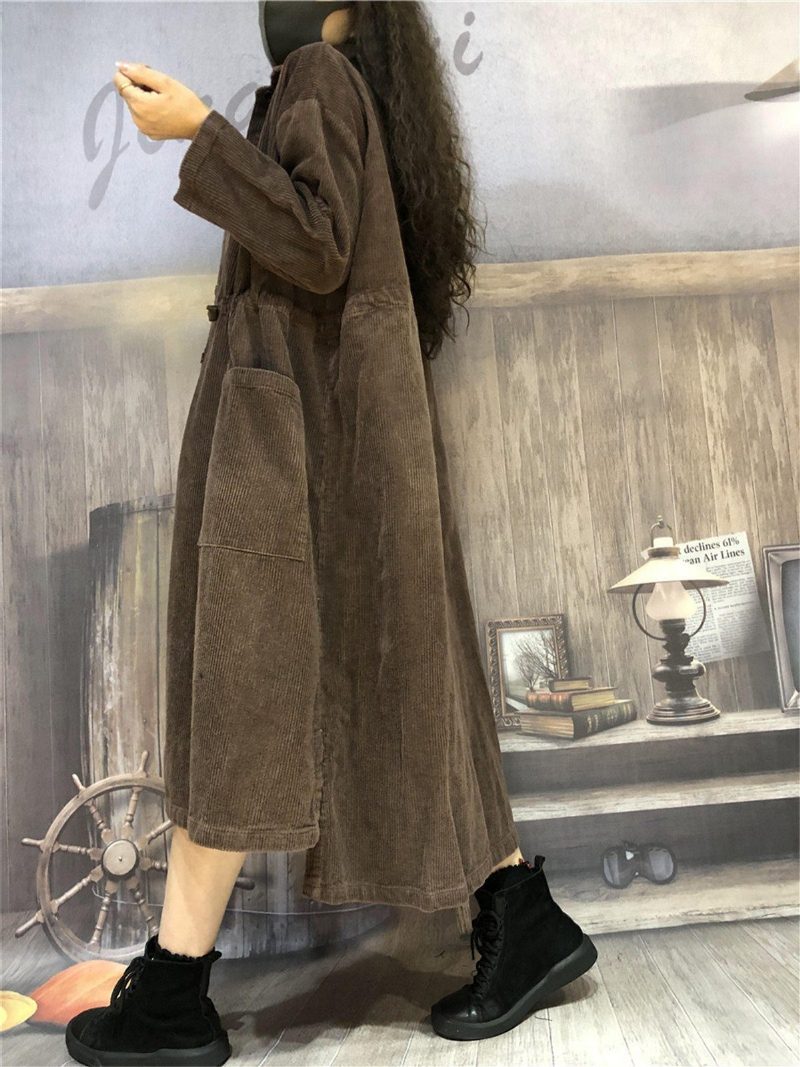 Mittellanger Cord-trenchcoat Für Damen Für Den Winter