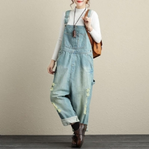 Damen Loose Holes Denim-overalls