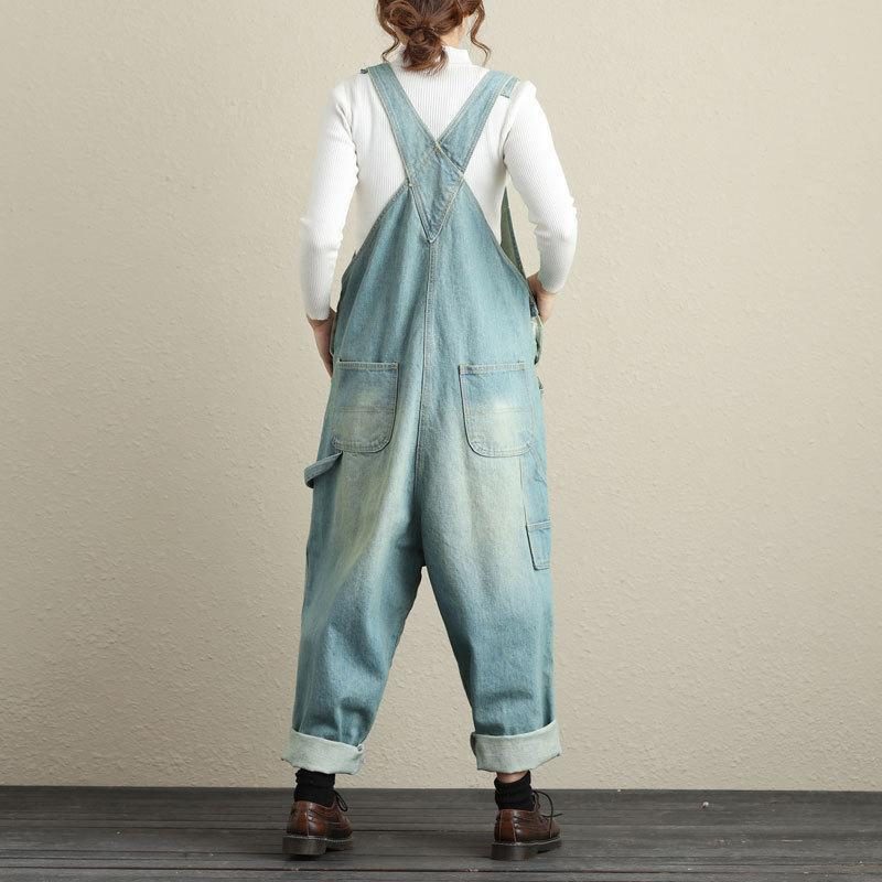 Damen Loose Holes Denim-overalls