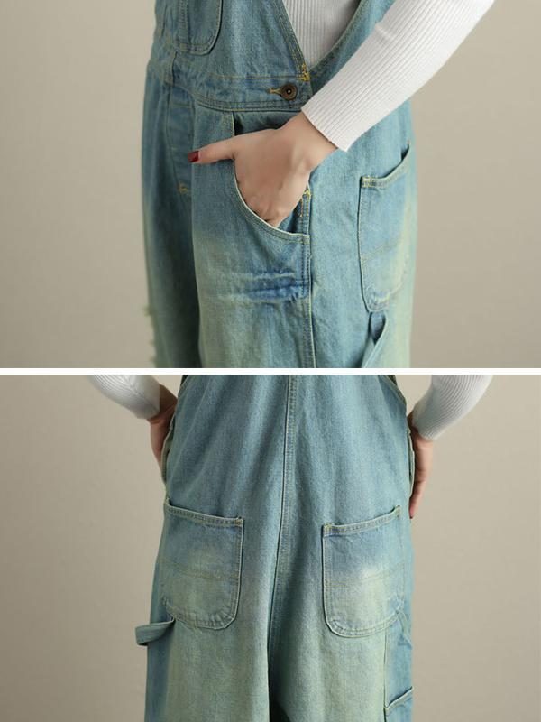 Damen Loose Holes Denim-overalls