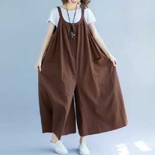 Damen Sommer Solide Geraffte Taschen Beiläufige Lose Overalls