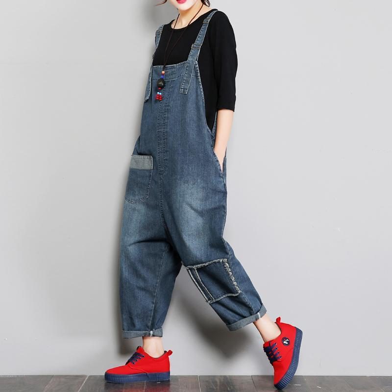 Denim-frauen-loser Patch-stoff-overall