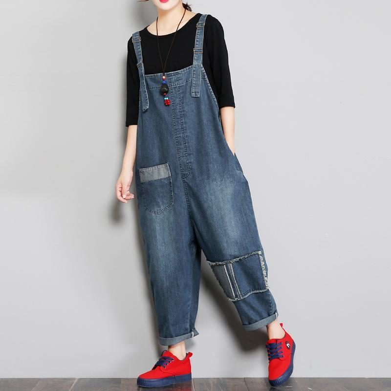 Denim-frauen-loser Patch-stoff-overall