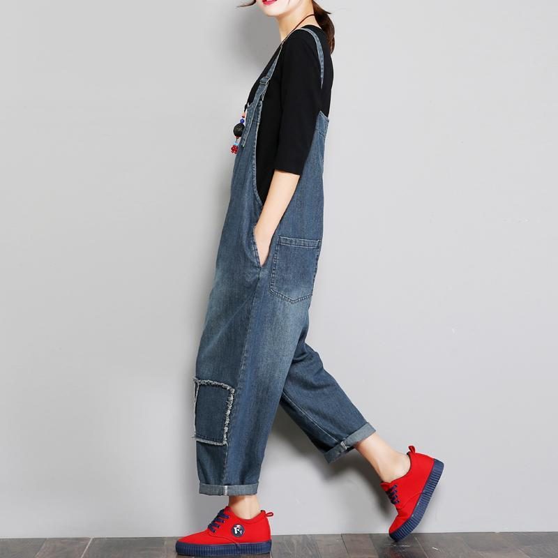 Denim-frauen-loser Patch-stoff-overall