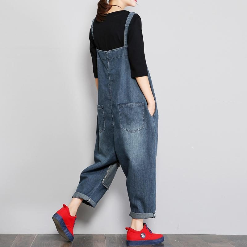 Denim-frauen-loser Patch-stoff-overall