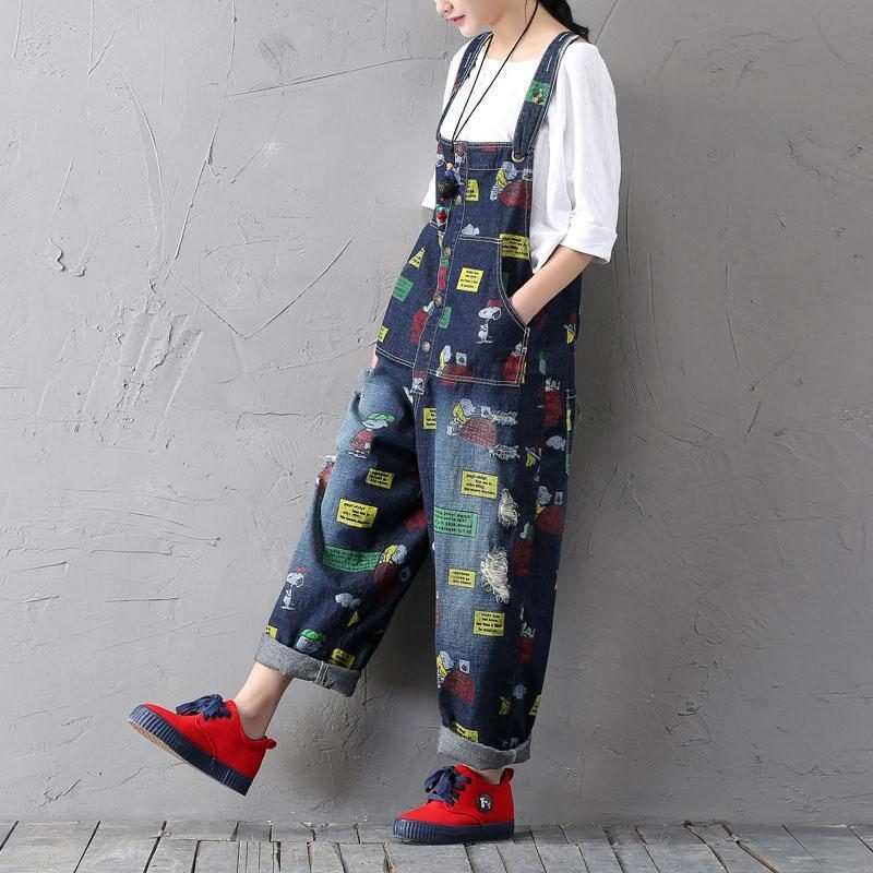 Denim-overall Im Retro-stil Mit Cartoon-print