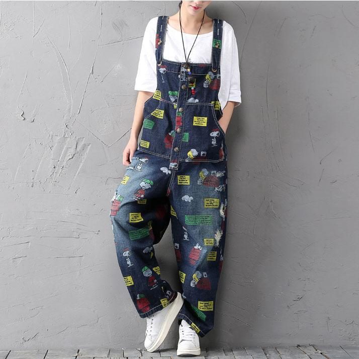 Denim-overall Im Retro-stil Mit Cartoon-print