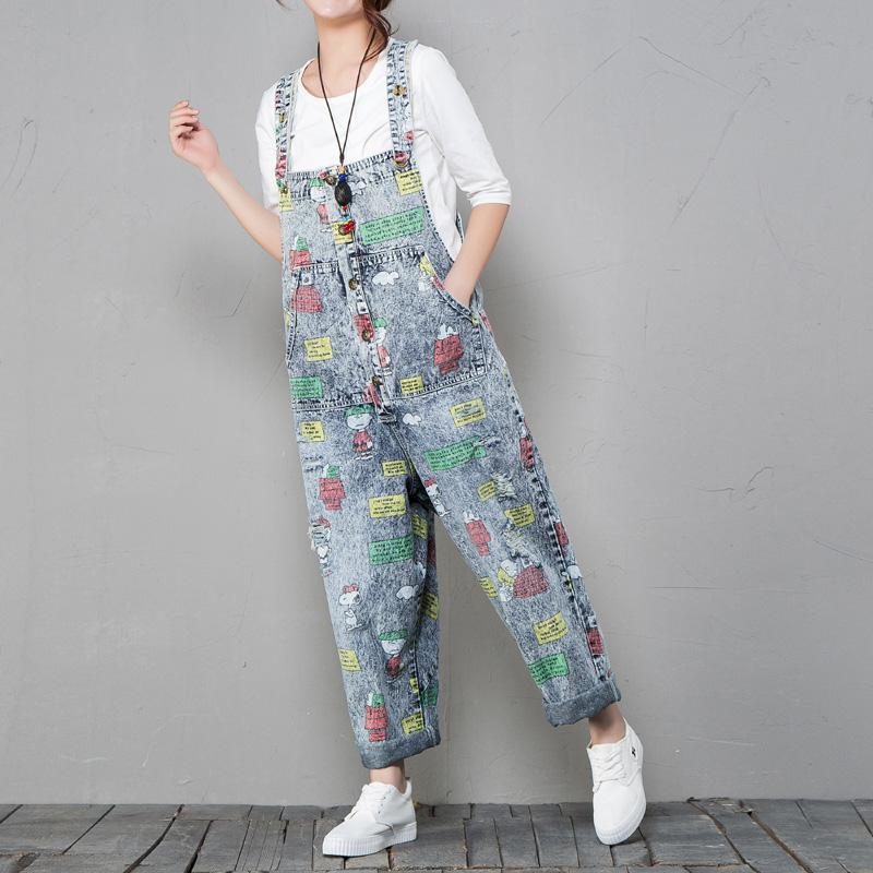 Denim-overall Im Retro-stil Mit Cartoon-print