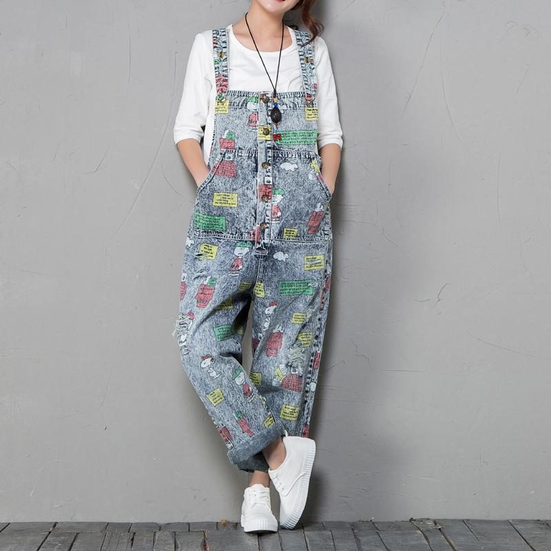 Denim-overall Im Retro-stil Mit Cartoon-print