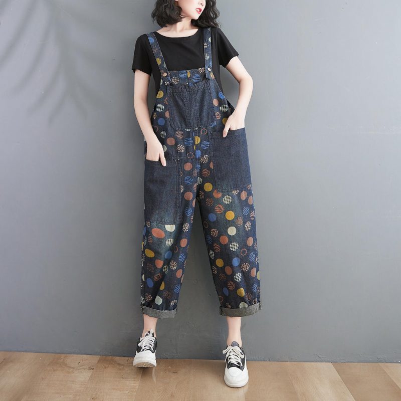 Frauen Frühling Sommer Retro Töpfe Lose Denim Harem Overall