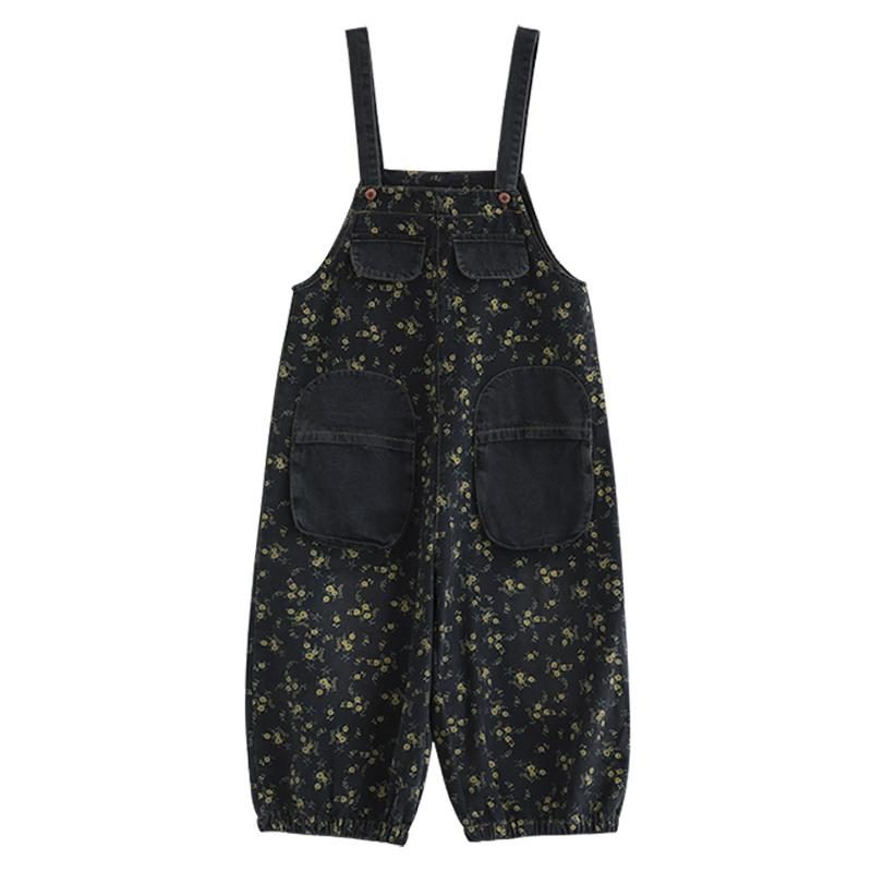 Frühling Herbst Plus Size Lässiger Blumen-denim-overall Aus Baumwolle