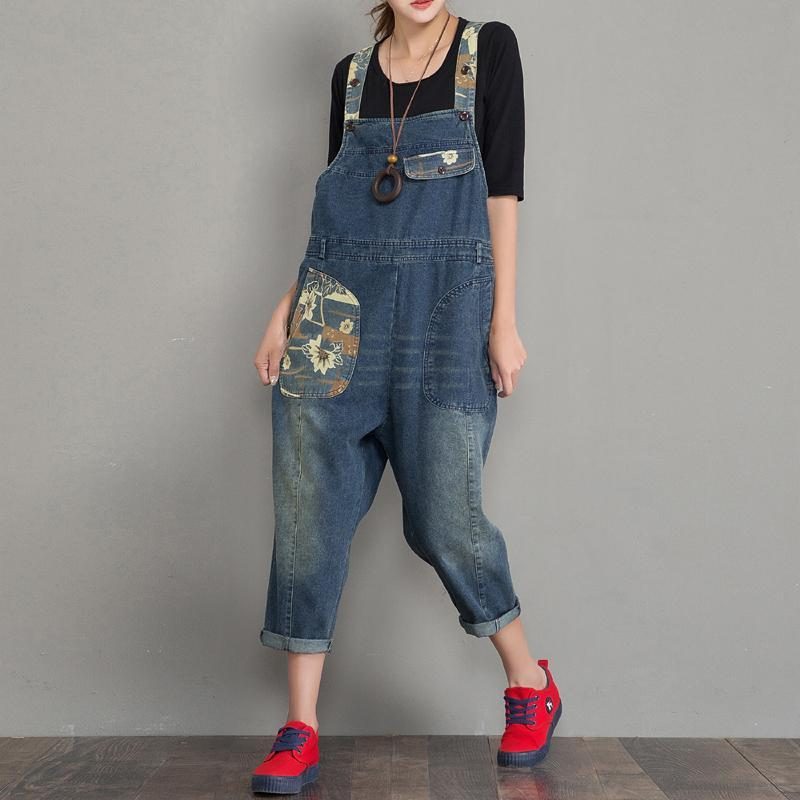 Frühlings-herbst-denim-overall Mit Lockerem Retro-patch