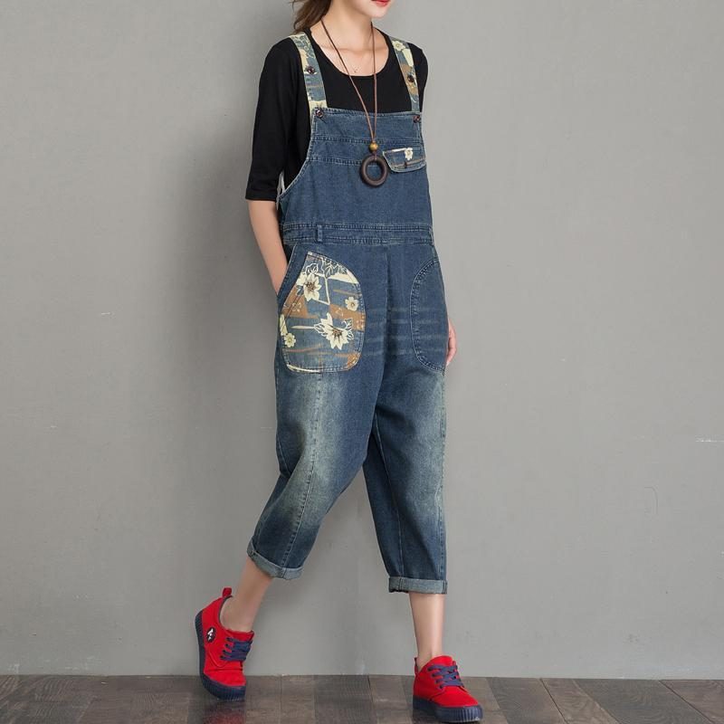 Frühlings-herbst-denim-overall Mit Lockerem Retro-patch