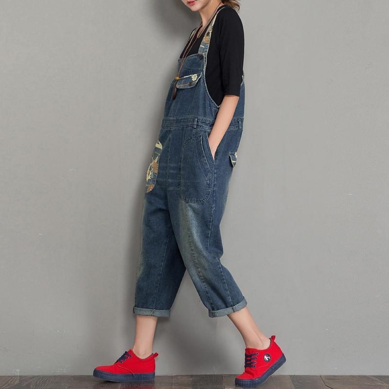 Frühlings-herbst-denim-overall Mit Lockerem Retro-patch