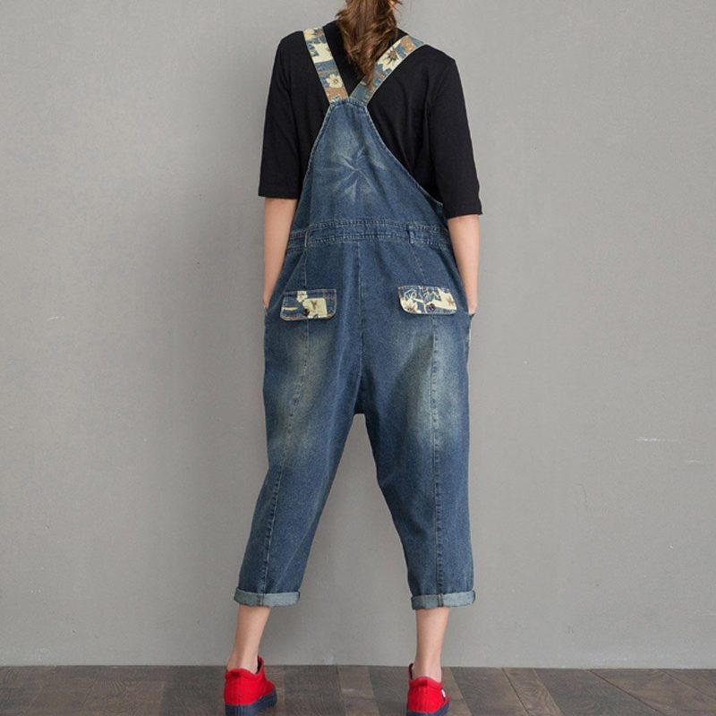 Frühlings-herbst-denim-overall Mit Lockerem Retro-patch