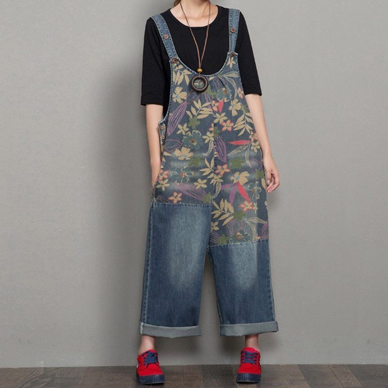 Frühlings Und Herbst-denim Mit Weitem Bein Lockerer Gerader Retro-overall