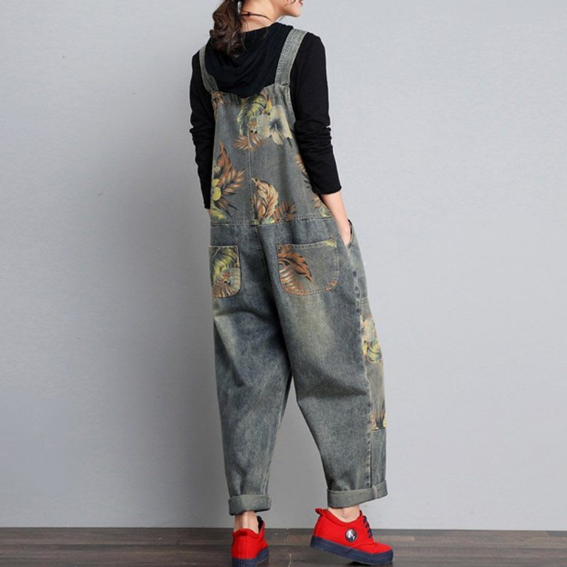 Herbst-winter-denim Lockerer Retro-druck Dünner Overall