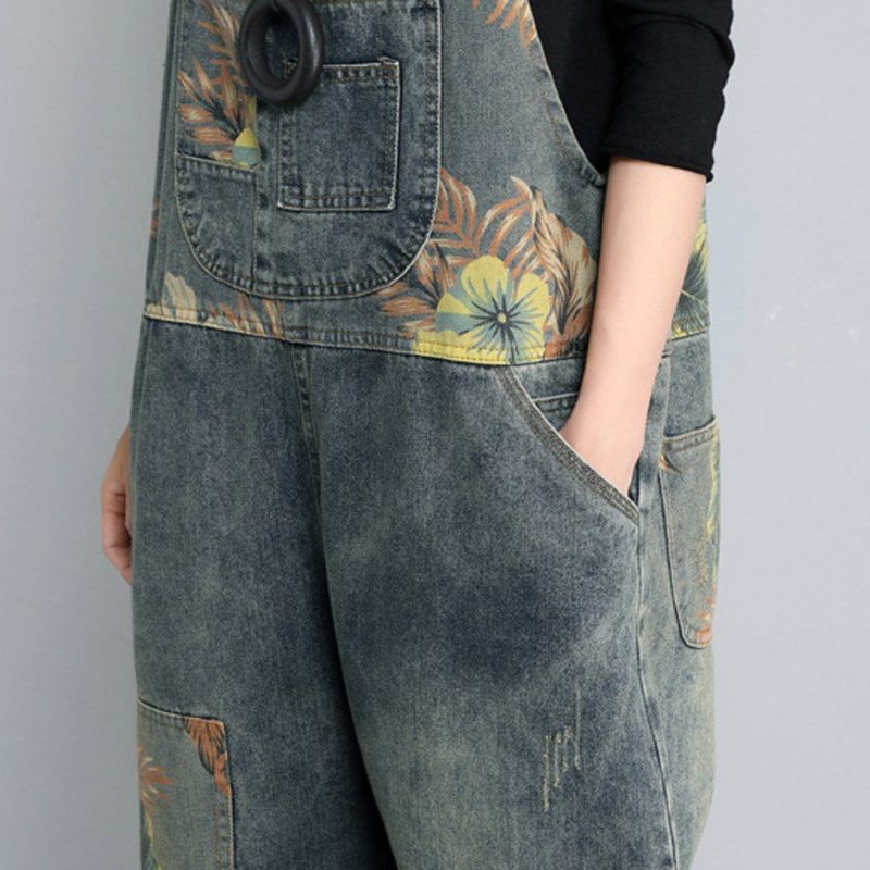 Herbst-winter-denim Lockerer Retro-druck Dünner Overall