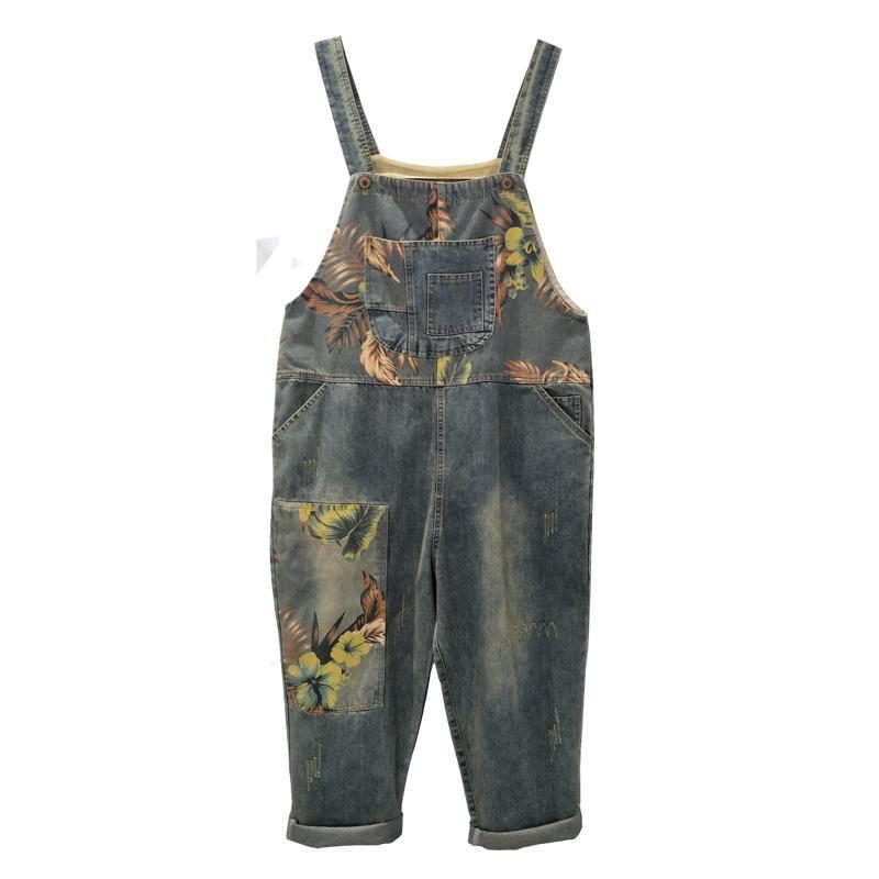 Herbst-winter-denim Lockerer Retro-druck Dünner Overall