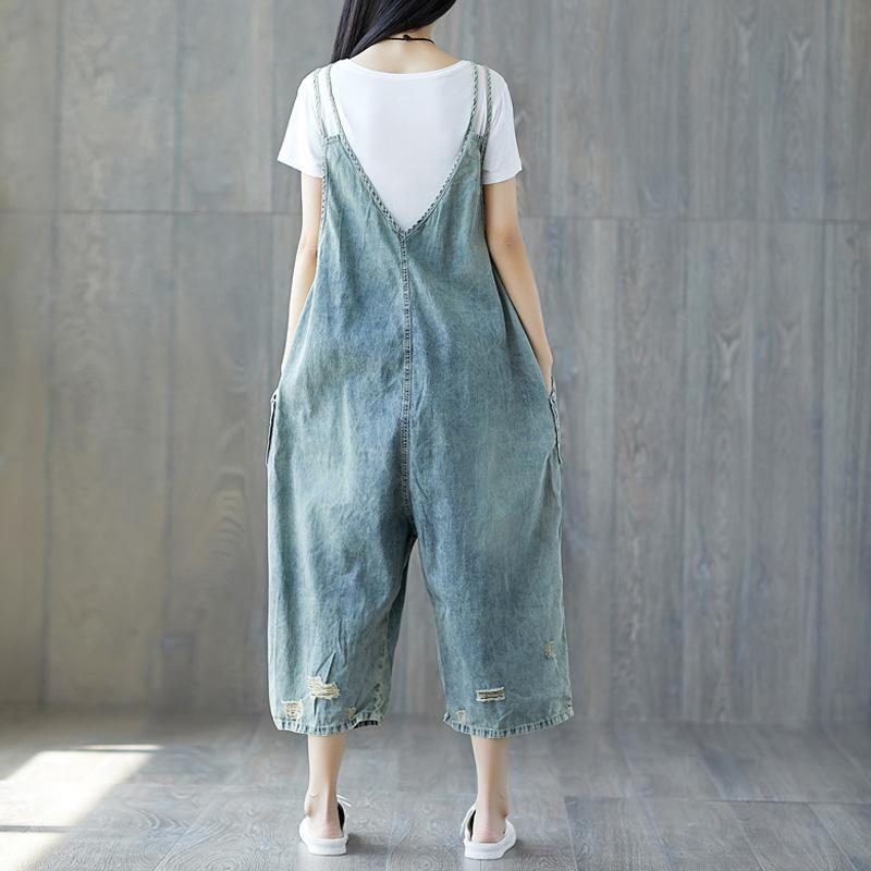 Lockerer Denim-overall In Distressed-optik