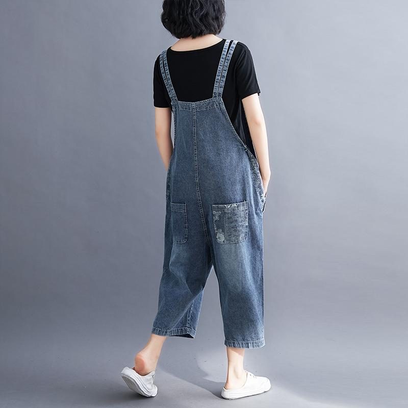 Lockerer Denim-overall Mit Weitem Bein In Übergröße