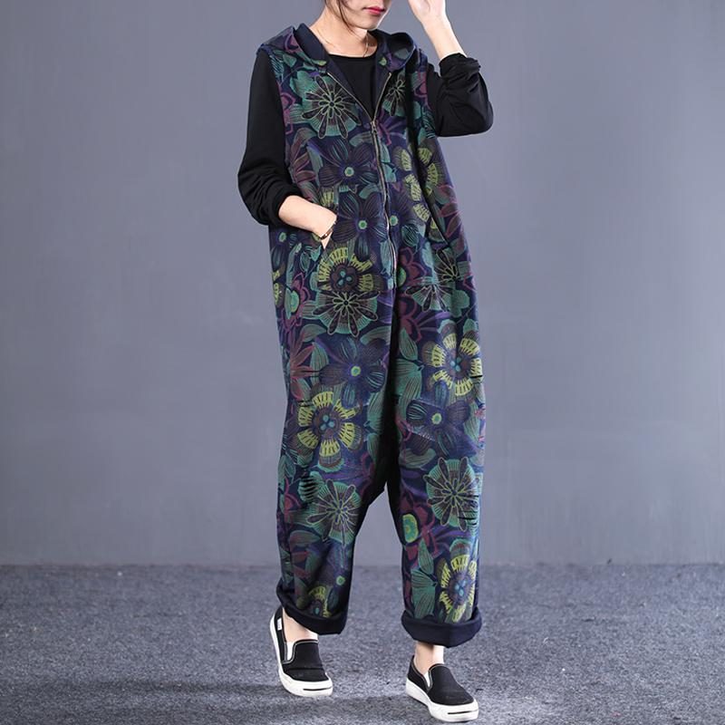 Lockerer Jumpsuit Mit Vintage-print Und Reißverschluss