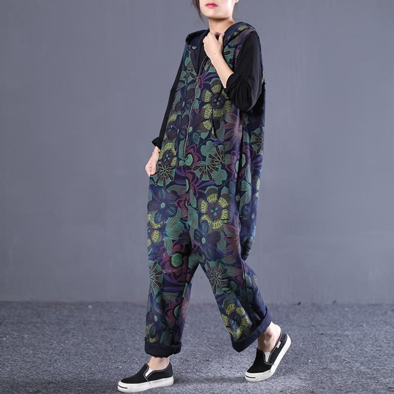 Lockerer Jumpsuit Mit Vintage-print Und Reißverschluss