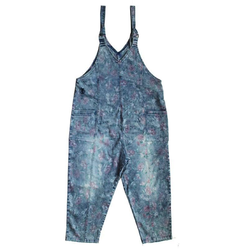 Lockerer Lässiger Denim-overall Mit Blumenmuster