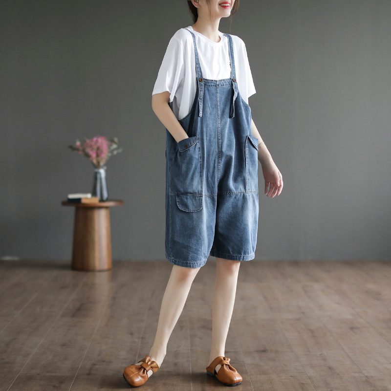 Lockerer Legerer Sommer-jumpsuit Aus Baumwolldenim