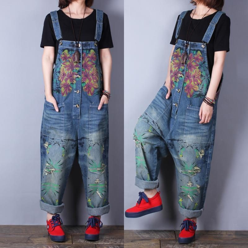 Loser Jeans-frühlings-sommer-loch-overall Mit Retro-druck