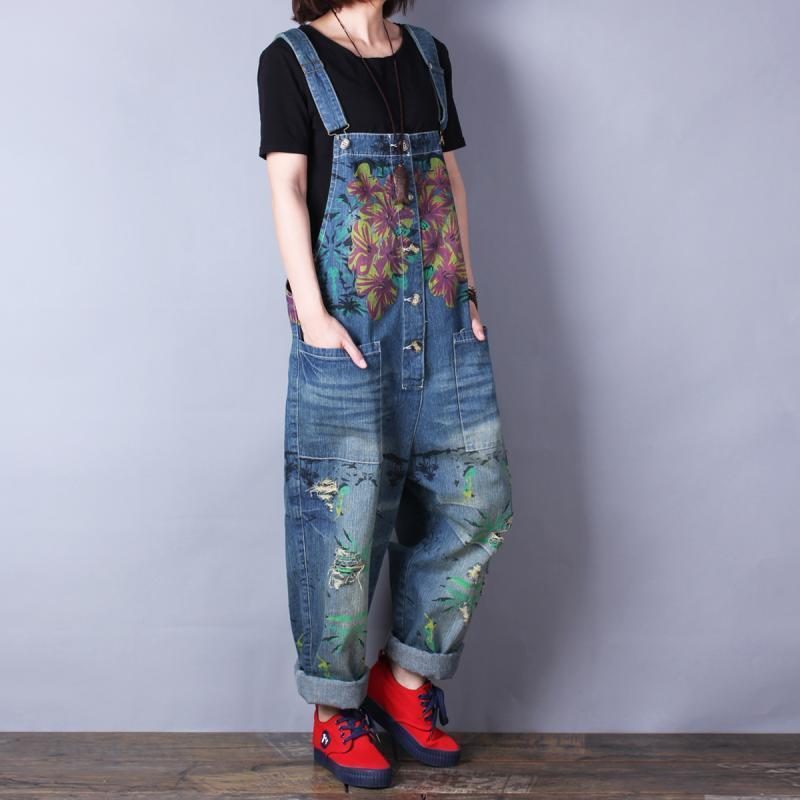 Loser Jeans-frühlings-sommer-loch-overall Mit Retro-druck