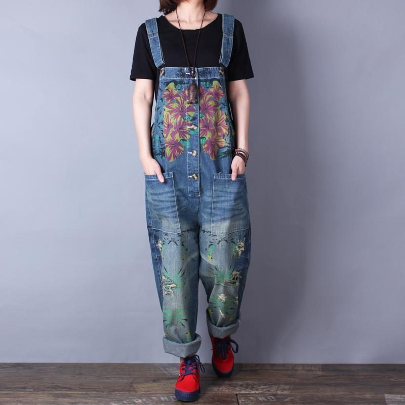 Loser Jeans-frühlings-sommer-loch-overall Mit Retro-druck