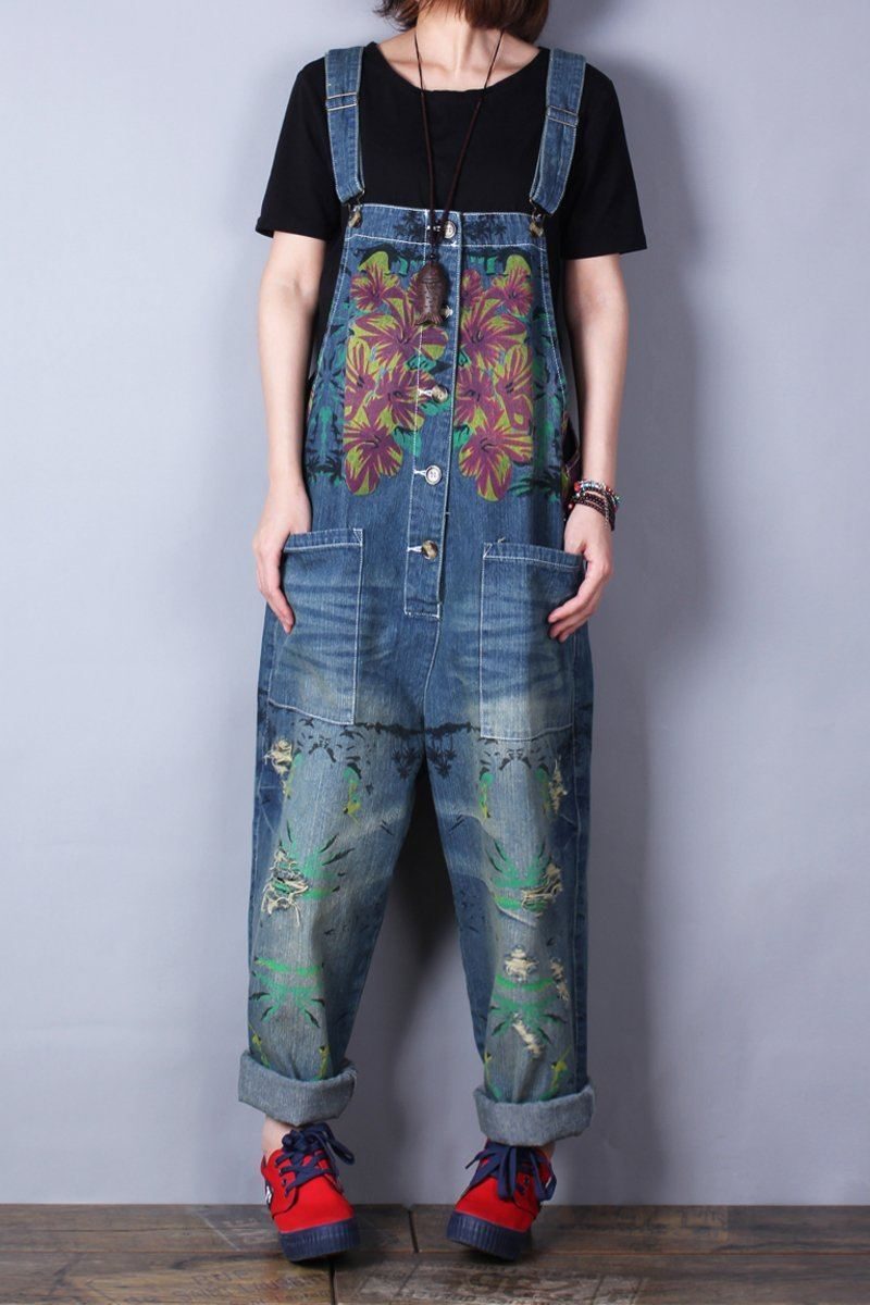 Loser Jeans-frühlings-sommer-loch-overall Mit Retro-druck