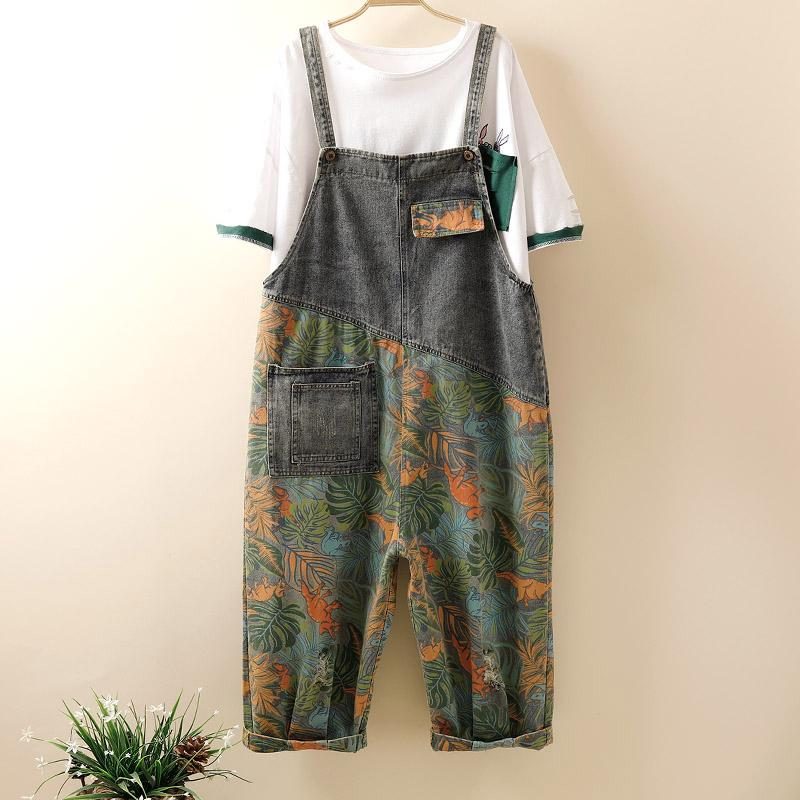 Loser Jumpsuit Aus Bemaltem Denim In Übergröße