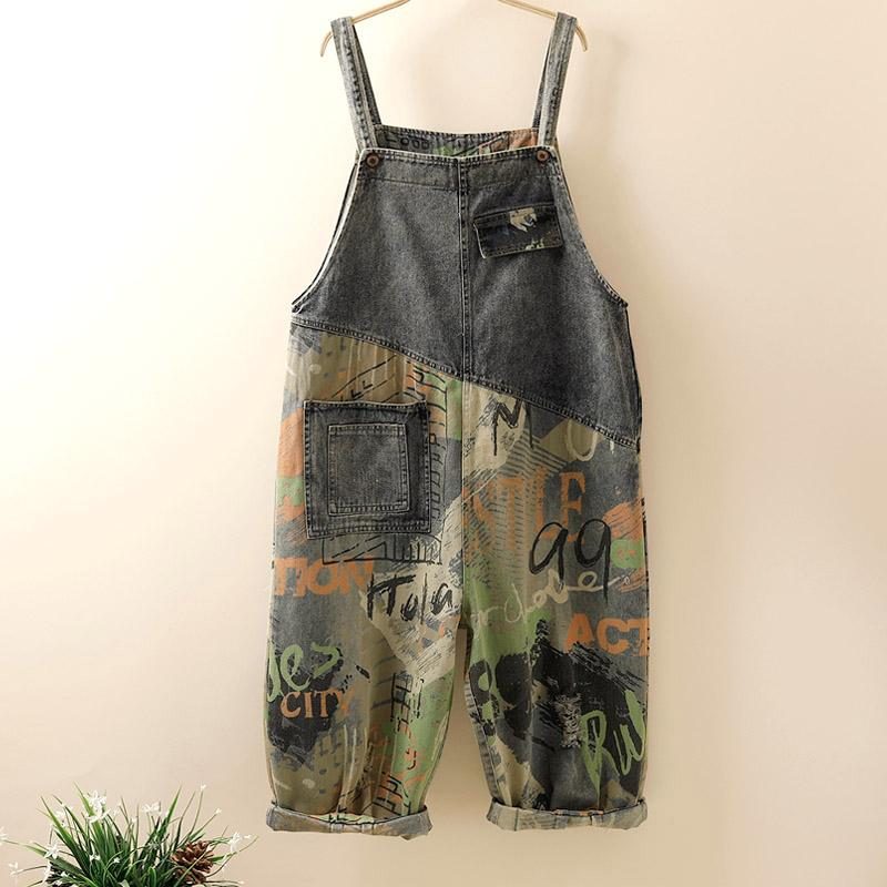 Loser Jumpsuit Aus Bemaltem Denim In Übergröße