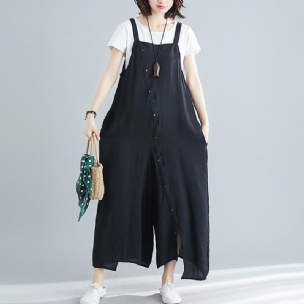 Sommer Solide Single Button Casual Loose Jumpsuits Für Frauen